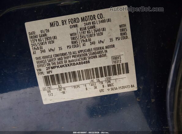 2FMPK4K9XRBA80488 2024 FORD EDGE Blue Вид підкапотного простору