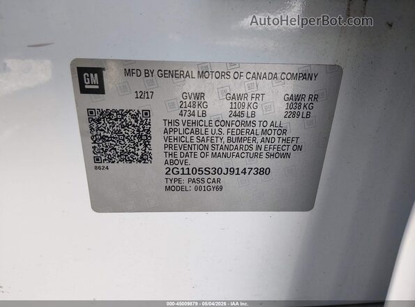 2G1105S30J9147380 2018 CHEVROLET IMPALA White ძრავის განყოფილების ხედი