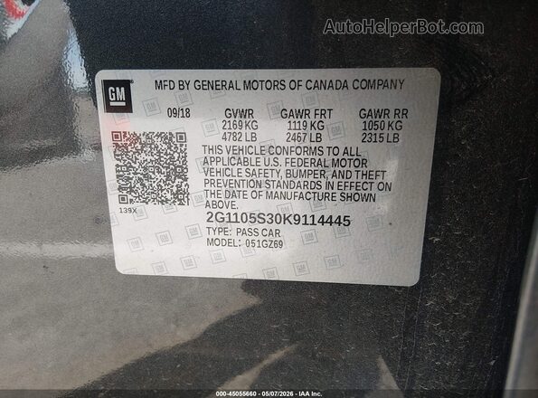 2G1105S30K9114445 2019 CHEVROLET IMPALA Silver Vista del compartimento del motor
