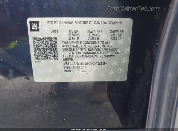 2G1105S35K9145187 2019 CHEVROLET IMPALA Blue Շարժիչի բաժամունքի տեսք