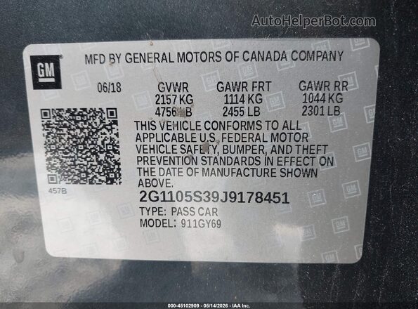 2G1105S39J9178451 2018 CHEVROLET IMPALA Gray 