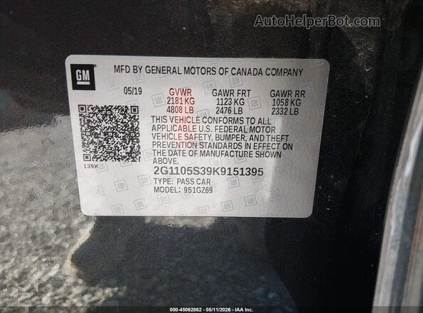 2G1105S39K9151395 2019 CHEVROLET IMPALA Gray 