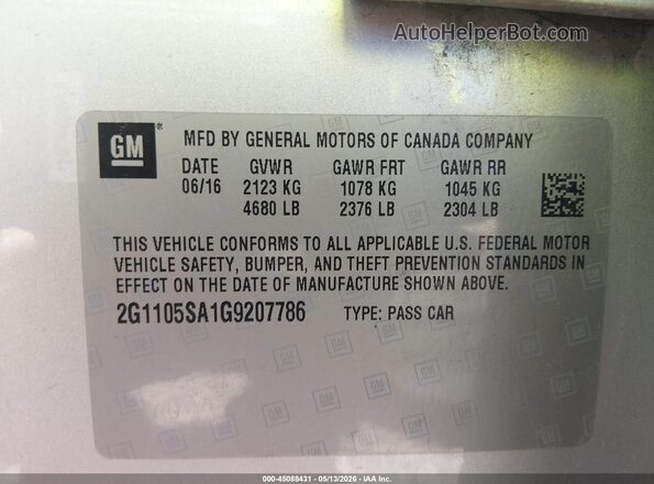 2G1105SA1G9207786 2016 CHEVROLET IMPALA Silver Widok komory silnika