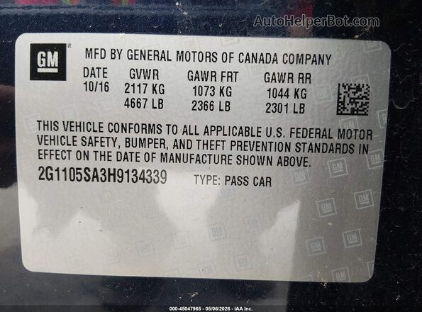 2G1105SA3H9134339 2017 CHEVROLET IMPALA Dark Blue Вид подкапотного пространства