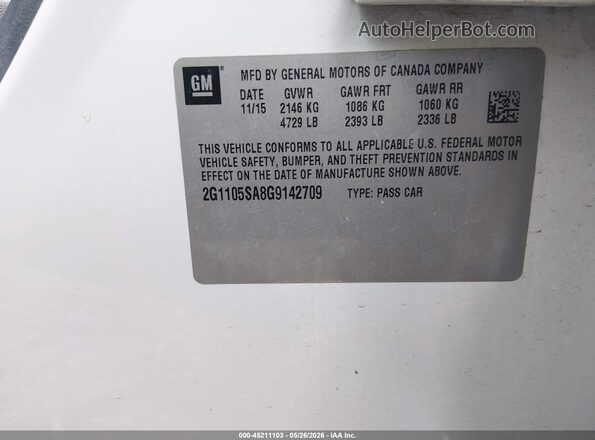 2G1105SA8G9142709 2016 CHEVROLET IMPALA White Շարժիչի բաժամունքի տեսք