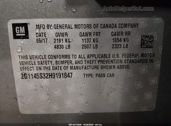 2G1145S32H9191847 2017 CHEVROLET IMPALA Gray Widok komory silnika