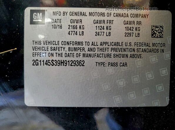 2G1145S39H9129362 2017 CHEVROLET IMPALA Black 