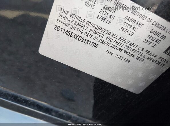 2G1145S3XG9131796 2016 CHEVROLET IMPALA Black Widok komory silnika