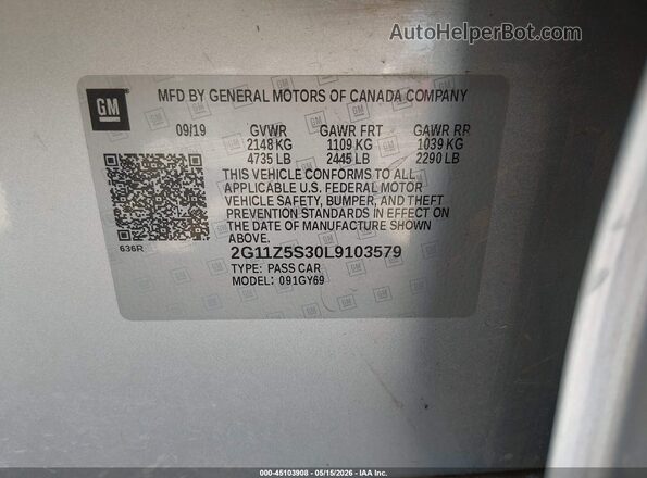 2G11Z5S30L9103579 2020 CHEVROLET IMPALA Silver Вид підкапотного простору