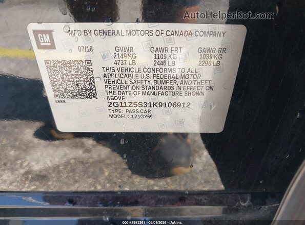 2G11Z5S31K9106912 2019 CHEVROLET IMPALA Black 