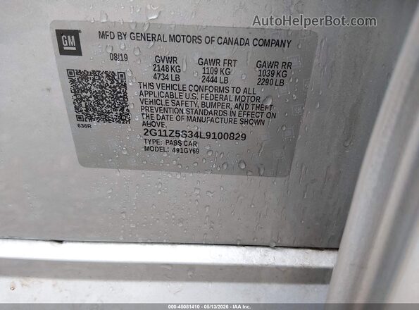2G11Z5S34L9100829 2020 CHEVROLET IMPALA Silver Vista del compartimento del motor