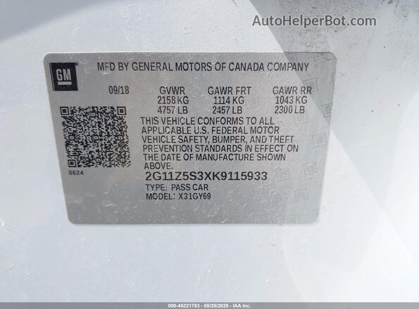 2G11Z5S3XK9115933 2019 CHEVROLET IMPALA White ძრავის განყოფილების ხედი
