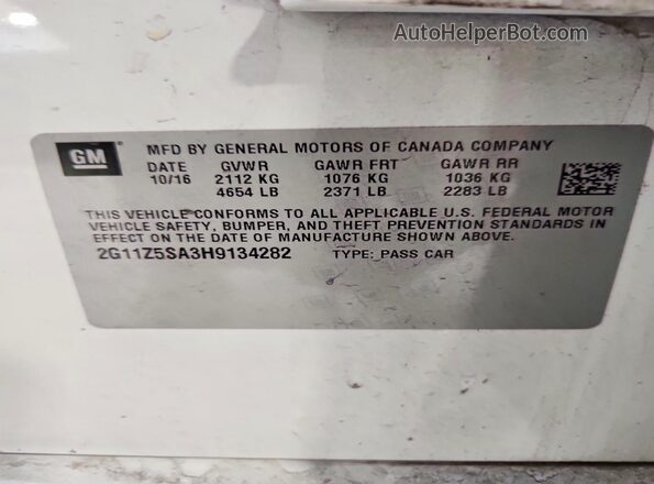 2G11Z5SA3H9134282 2017 CHEVROLET IMPALA White 