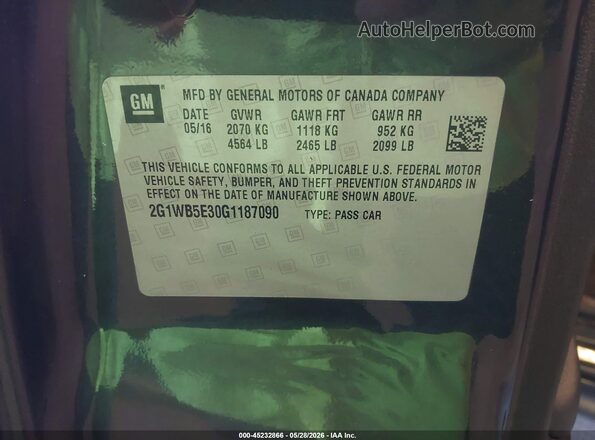2G1WB5E30G1187090 2016 CHEVROLET IMPALA Серый Вид подкапотного пространства