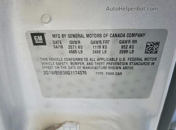 2G1WB5E38G1174376 2016 CHEVROLET IMPALA Серебряный 