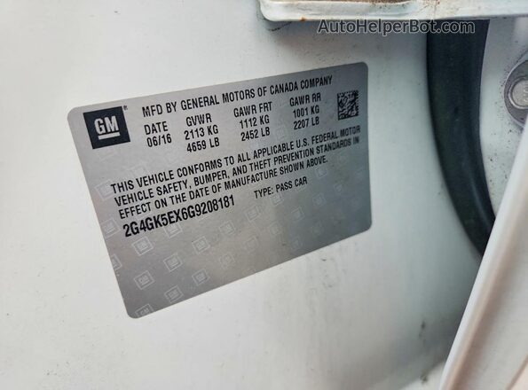 2G4GK5EX6G9208181 2016 BUICK REGAL White Widok komory silnika