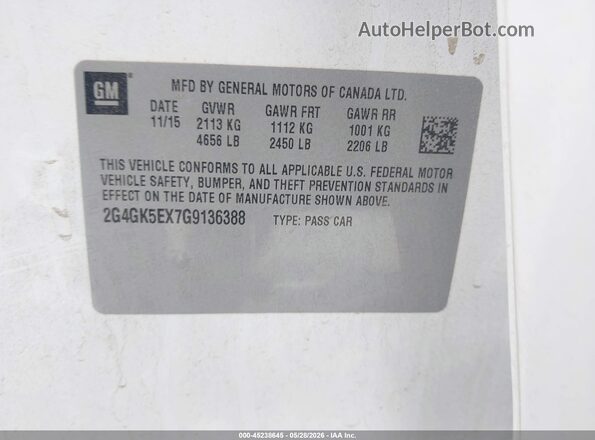 2G4GK5EX7G9136388 2016 BUICK REGAL White Շարժիչի բաժամունքի տեսք