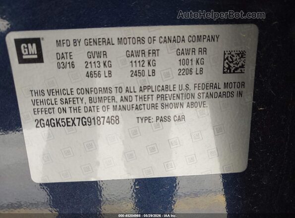 2G4GK5EX7G9187468 2016 BUICK REGAL Dark Blue Շարժիչի բաժամունքի տեսք