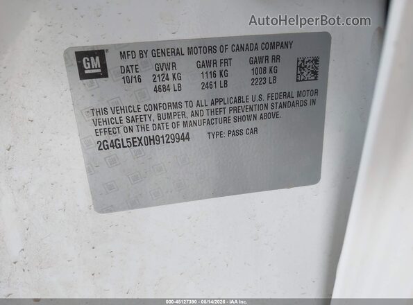 2G4GL5EX0H9129944 2017 BUICK REGAL White 