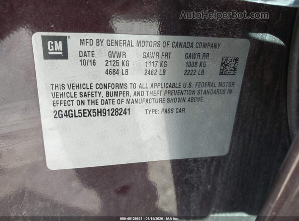 2G4GL5EX5H9128241 2017 BUICK REGAL Maroon Vista del compartimento del motor