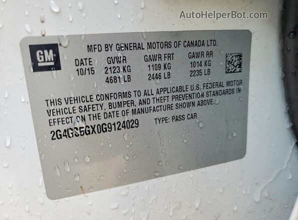 2G4GS5GX0G9124029 2016 BUICK REGAL White Вид підкапотного простору