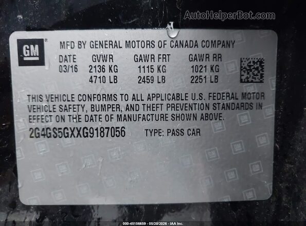 2G4GS5GXXG9187056 2016 BUICK REGAL Black ძრავის განყოფილების ხედი