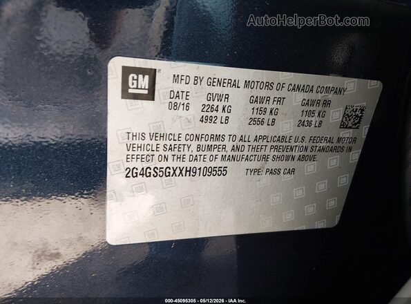 2G4GS5GXXH9109555 2017 BUICK REGAL Dark Blue Вид подкапотного пространства