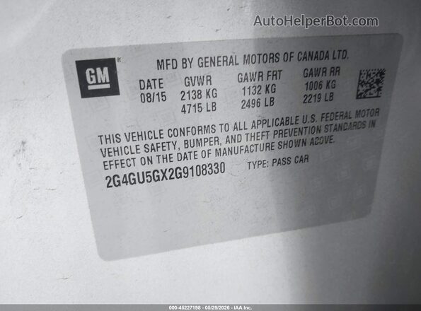 2G4GU5GX2G9108330 2016 BUICK REGAL Silver ძრავის განყოფილების ხედი