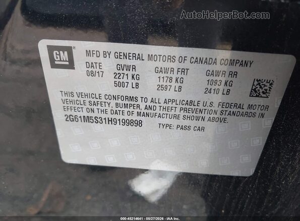 2G61M5S31H9199898 2017 CADILLAC XTS Black Вид підкапотного простору