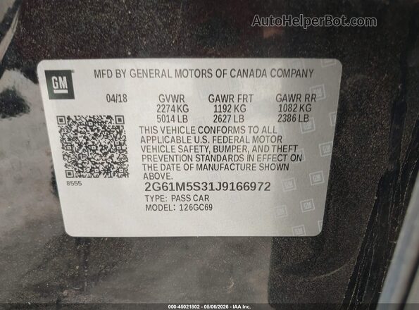 2G61M5S31J9166972 2018 CADILLAC XTS Black Engine compartment view