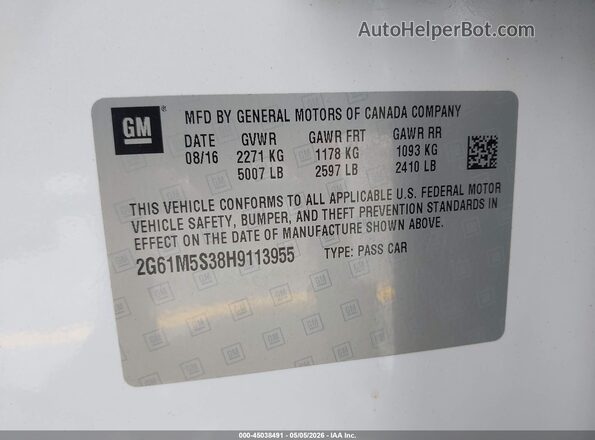 2G61M5S38H9113955 2017 CADILLAC XTS White Вид підкапотного простору