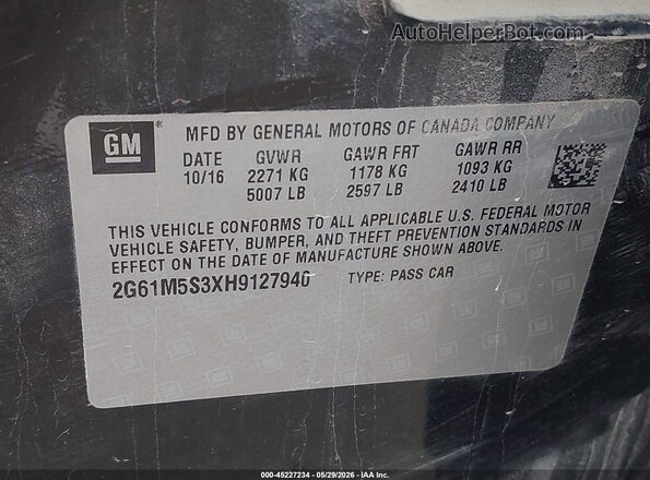 2G61M5S3XH9127940 2017 CADILLAC XTS Black Engine compartment view