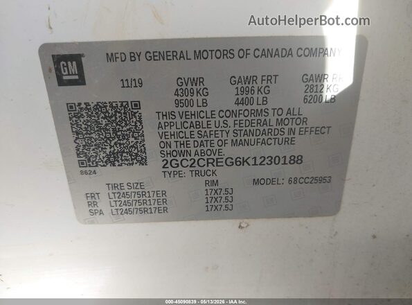 2GC2CREG6K1230188 2019 CHEVROLET SILVERADO White Շարժիչի բաժամունքի տեսք