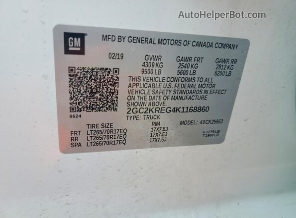 2GC2KREG4K1168860 2019 CHEVROLET SILVERADO White 