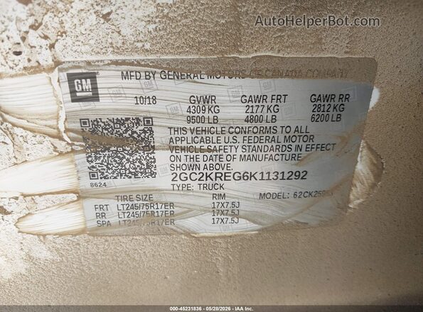 2GC2KREG6K1131292 2019 CHEVROLET SILVERADO White Շարժիչի բաժամունքի տեսք
