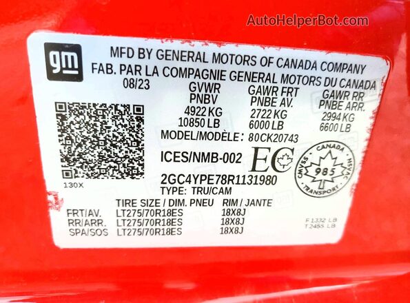 2GC4YPE78R1131980 2024 CHEVROLET SILVERADO Red 