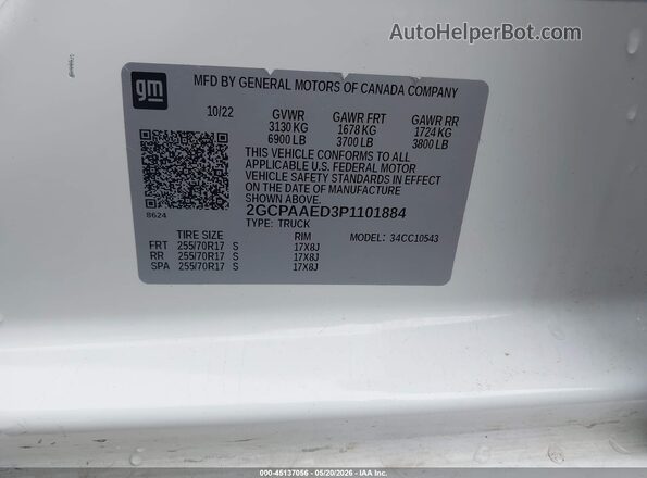 2GCPAAED3P1101884 2023 CHEVROLET SILVERADO White Engine compartment view