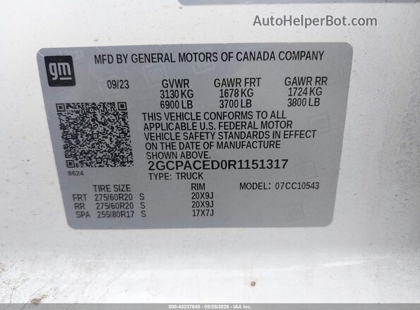 2GCPACED0R1151317 2024 CHEVROLET SILVERADO White Շարժիչի բաժամունքի տեսք