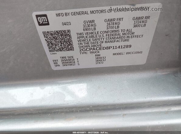 2GCPACED8P1141289 2023 CHEVROLET SILVERADO Silver 