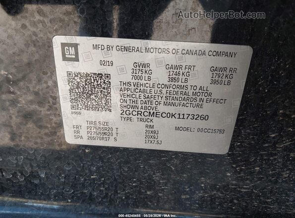 2GCRCMEC0K1173260 2019 CHEVROLET SILVERADO Black Вид підкапотного простору