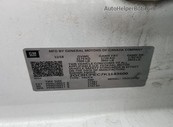 2GCRCPEC7K1143500 2019 CHEVROLET SILVERADO White 