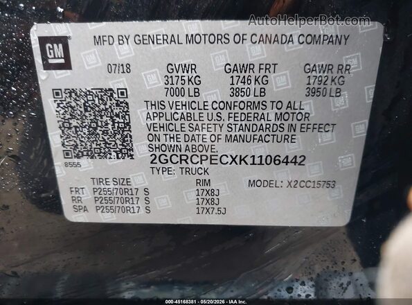 2GCRCPECXK1106442 2019 CHEVROLET SILVERADO Black Vista del compartimento del motor