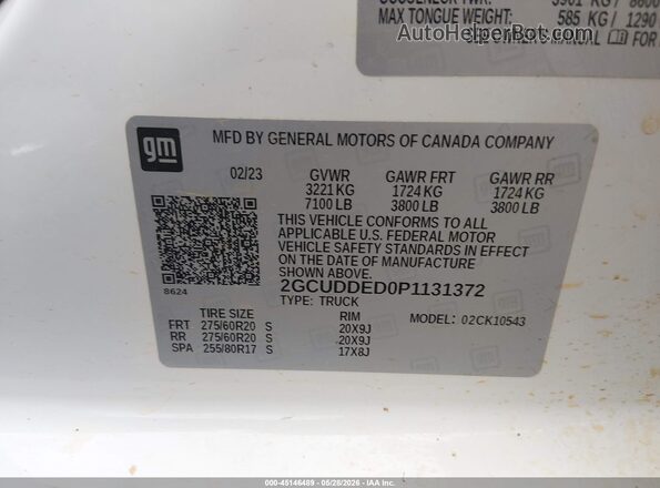 2GCUDDED0P1131372 2023 CHEVROLET SILVERADO White ძრავის განყოფილების ხედი