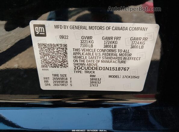 2GCUDDED1N1518767 2022 CHEVROLET SILVERADO Black 