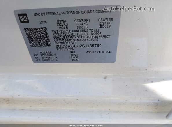 2GCUKGED2S1139764 2025 CHEVROLET SILVERADO White Շարժիչի բաժամունքի տեսք