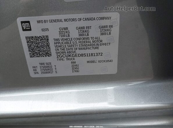 2GCUKGED8S1181372 2025 CHEVROLET SILVERADO Gray Շարժիչի բաժամունքի տեսք