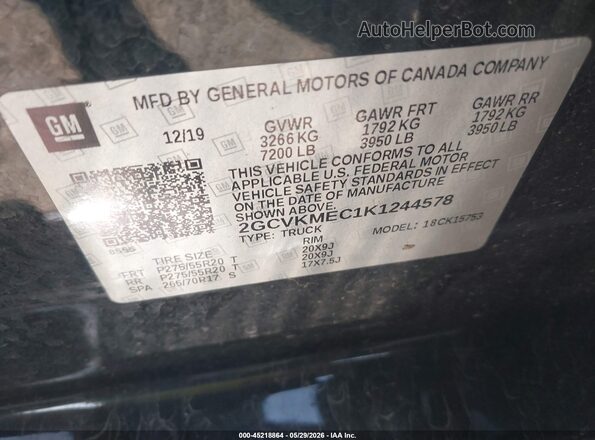 2GCVKMEC1K1244578 2019 CHEVROLET SILVERADO Black Շարժիչի բաժամունքի տեսք