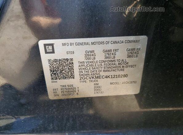 2GCVKMEC4K1210280 2019 CHEVROLET SILVERADO Black Vista del compartimento del motor