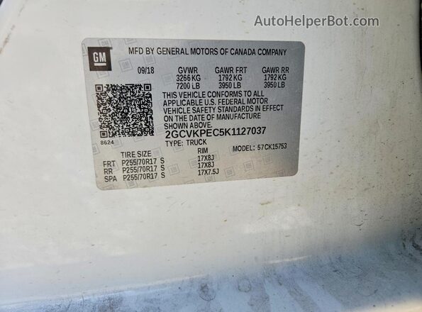 2GCVKPEC5K1127037 2019 CHEVROLET SILVERADO White 