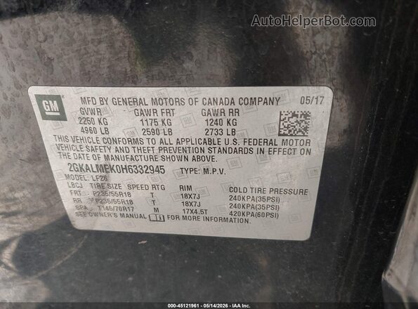 2GKALMEK0H6332945 2017 GMC TERRAIN Black Widok komory silnika